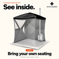 Illustrative Core sauna cutaway with no bench; bring your own seating