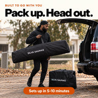 Silva sauna carry bags being packed into a car; sets up in five to ten minutes