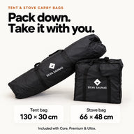 Packed-down Silva tent and stove carry bags