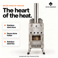 Silva wood-fired sauna stove with chimney and rock basket