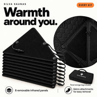 Eight infrared panels and panel storage bag